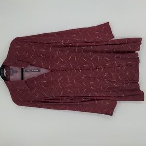Modcloth A Cut Above Average Shirt Dress Size 12 Burgundy Scissors Hair Stylist‎
